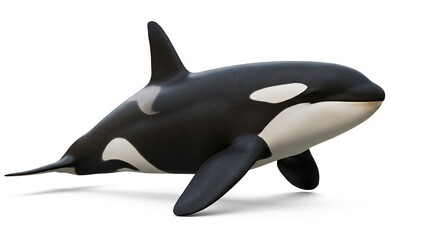 Orca Whale Isolated on White Background with Detailed Black and White Markings