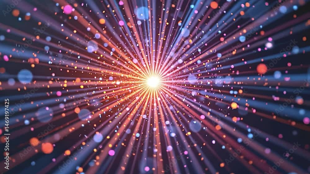 Poster dynamic burst of colorful light particles cosmic space digital artwork vibrant environment abstract 