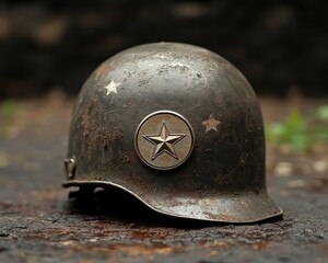 Naklejka premium Old, weathered military helmet