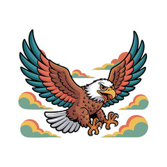 Fototapeta premium Retro style t shirt design Eagle flying with its wings spread.