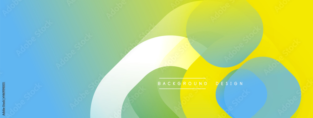 Poster Abstract colorful background. Overlapping circles create dynamic visual effect. Gradient transitions between blue, green, yellow hues. Minimalist design.