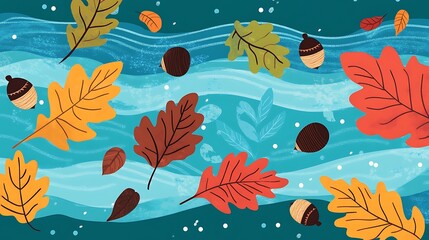 Autumn leaves floating on water.