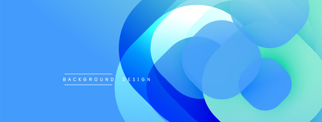 Abstract blue design features overlapping circles, gradients. Modern aesthetic, suitable for backgrounds, presentations. Clean, simple composition.