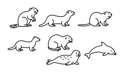 Outline drawing of various aquatic and terrestrial animals for educational use
