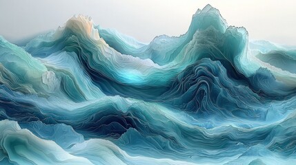 Obraz premium Abstract landscape of sculpted, layered, flowing waves of pale blues and light teal