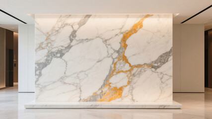 Elegant interior architecture showcasing a luxurious marble wall with golden veins