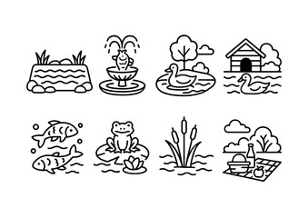 Nature and wildlife icons set – outline, linear, animals and outdoor symbols