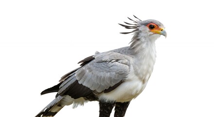 Striking Secretary Bird Profile Against White Background Detailed Feather Study