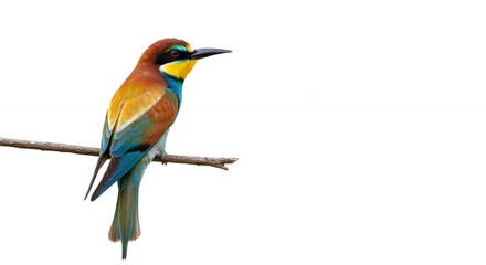 Obraz premium Vibrant European Beeeater Perched on Branch Against a Clean White Background