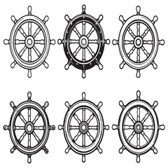 Ship Steering Wheel Simple Line Art Vector Design © Arafat