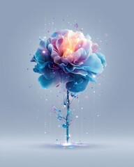 Obraz premium Digital Flower with Glowing Petals and Particles on a Gray Background