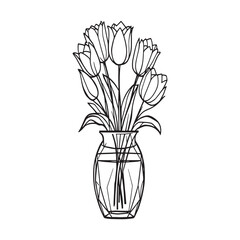 Simple and stylish tulips in a vase line drawing vector
