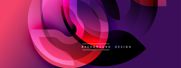 Abstract fluid shapes blend vibrant pinks, purples. Modern design features layered forms, gradient effects, text element. Minimalist aesthetic.
