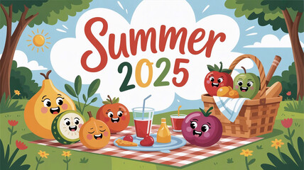 illustration with the inscription summer 2025 - bright, colorful, sunny 