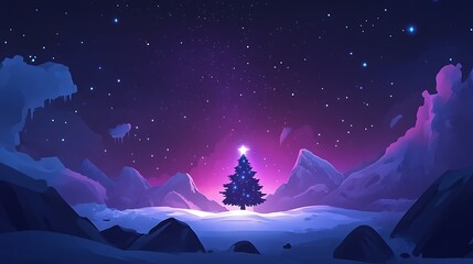 Starry Night Christmas Tree Landscape.