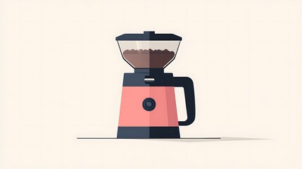 Coffee grinder with pink, beans, and kitchen.