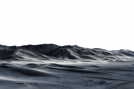 black desert with dunes and hills landscape isolated on white background PNG