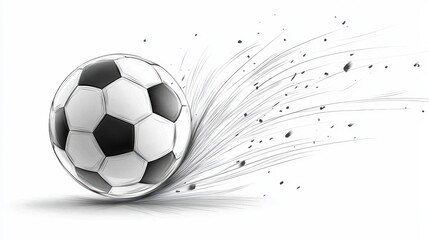 A clean line drawing of a soccer ball in motion, with lines representing speed and action, creating a sense of excitement and athleticism.
