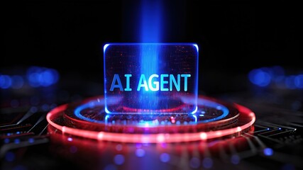 Glowing AI agent concept in a vibrant electronic circuit board shows technical prowess