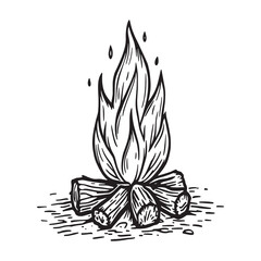 Simple Line Drawing of a Campfire Perfect for Wilderness Art
