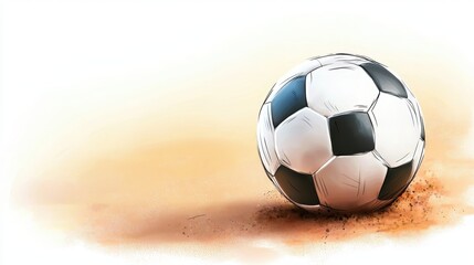 Fototapeta premium A creative illustration of a soccer ball on a dirt field, drawn with sketchy lines and soft shading, giving it a relaxed, hand-drawn feel.