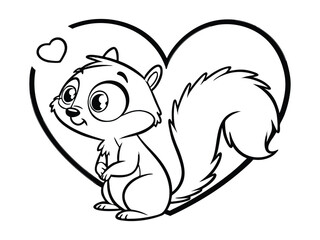 Fototapeta premium Squirrel cartoon animal with heart outline for love Valentine's Day clipart illustration