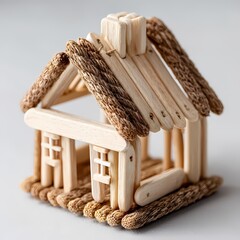 Adorable Wooden Popsicle Stick House Model Crafts DIY and Home Decor isolated on white Background