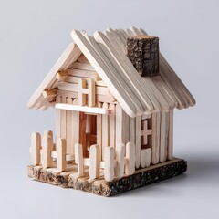 Adorable Popsicle Stick House Crafts DIY Home Decor Miniature Model isolated on white Background