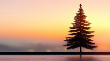 A minimalist Christmas tree silhouette in front of a glowing window, creating a peaceful holiday ambiance with no distractions.