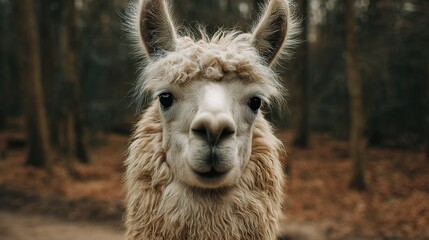 Curious Llama Gazing at Camera with Wide Eyes in Natural Setting