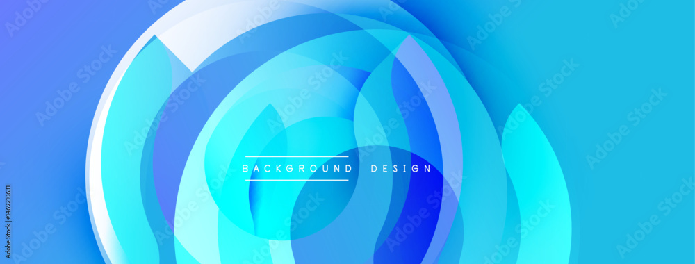 Poster Abstract blue design features layered circles, creating dynamic visual effect. Smooth gradients suggest movement, modern aesthetic.