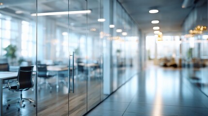 Modern Open Office Space with Blurred Glass Partition Design
