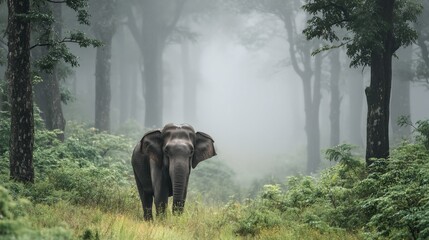 Obraz premium Elephant in misty forest (1)