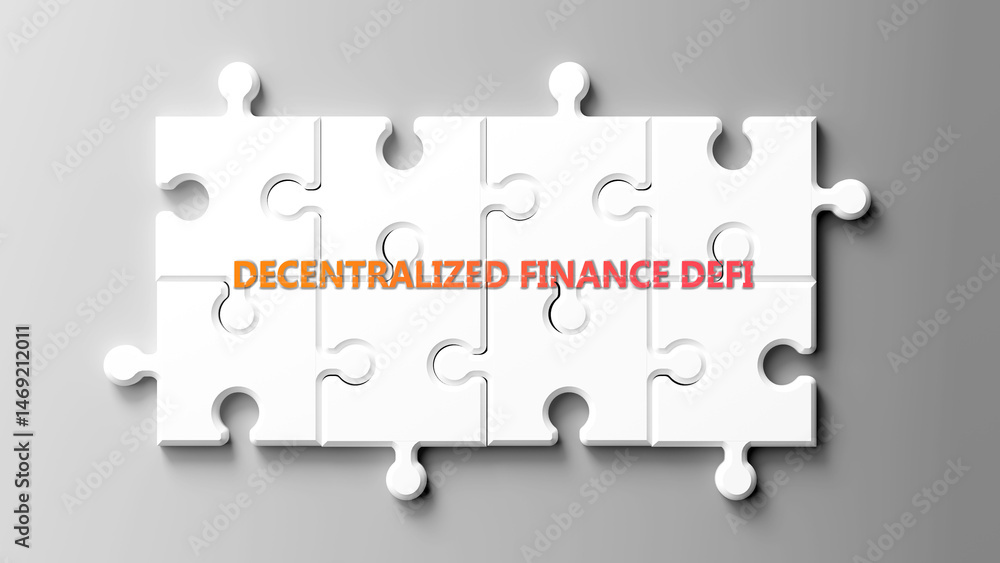 Aufkleber decentralized finance defi complex like a puzzle - pictured as word decentralized finance defi on a 