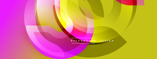 Abstract vibrant design. Overlapping colorful shapes create dynamic composition. Yellow, pink, red hues dominate visual space. Modern graphic element.