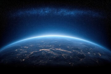 Stunning view of Earth illuminated by city lights beneath a vast expanse of stars creating a breathtaking cosmic landscape showcasing the beauty of our planet and the wonders of the universe
