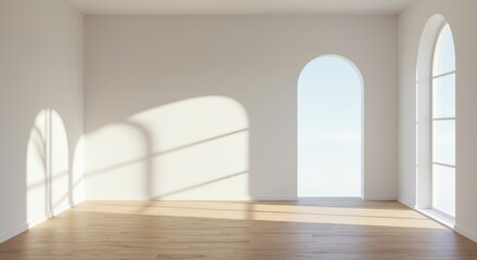 Fototapeta premium Empty room with arched window and light