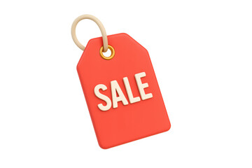 3D Red Sale Tag Icon with Bold White Letters on Transparent Background