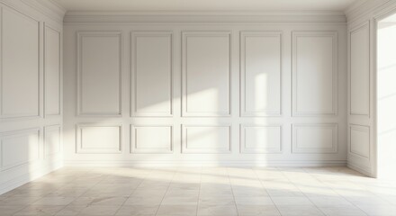 Empty white room interior with sunlight detail