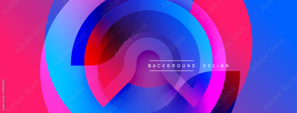 Poster abstract vibrant design features overlapping circles, gradients. pink, blue hues create dynamic visu
