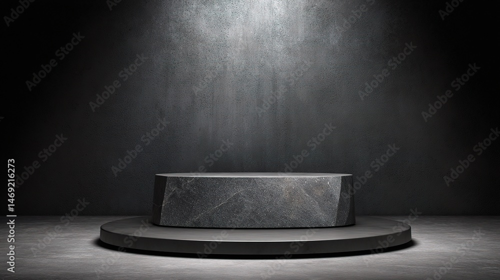 Poster sleek modern product display stage with dark background setting