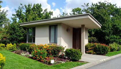 Modern House Surrounded by Colorful Flower Garden and Greenery