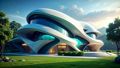 Obraz premium Modern Abstract Architectural Design with Curved Shapes and Windows
