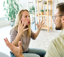 woman man arguing couple problem conflict female relationship young angry argument divorce fight...
