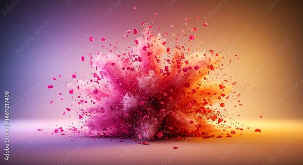 Poster explosion of color and petals abstract background