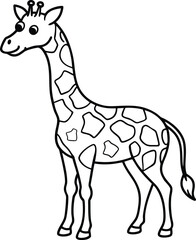This art shows a cute cartoon giraffe, a wild mammal animal, isolated on a white background Coloring Page.