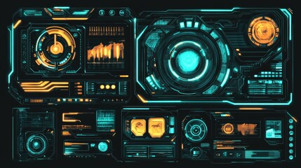 Futuristic Interface with multiple panels displaying data