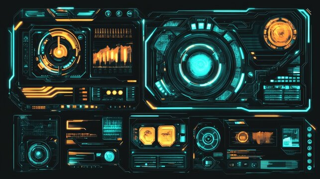 Futuristic Interface with multiple panels displaying data