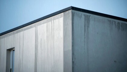 Fototapeta premium Modern Architectural Detail of Rain-Stained Concrete Wall Segment