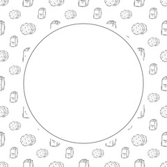 Food frame. doodle fast food circle frame. hand drawn food and beverage frame background. food background